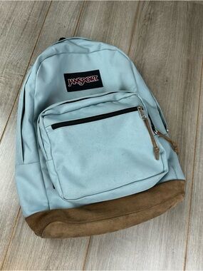 JanSport Right Pack Backpack Light Blue Leather Bottom *flaws/stains JSOOTYP7